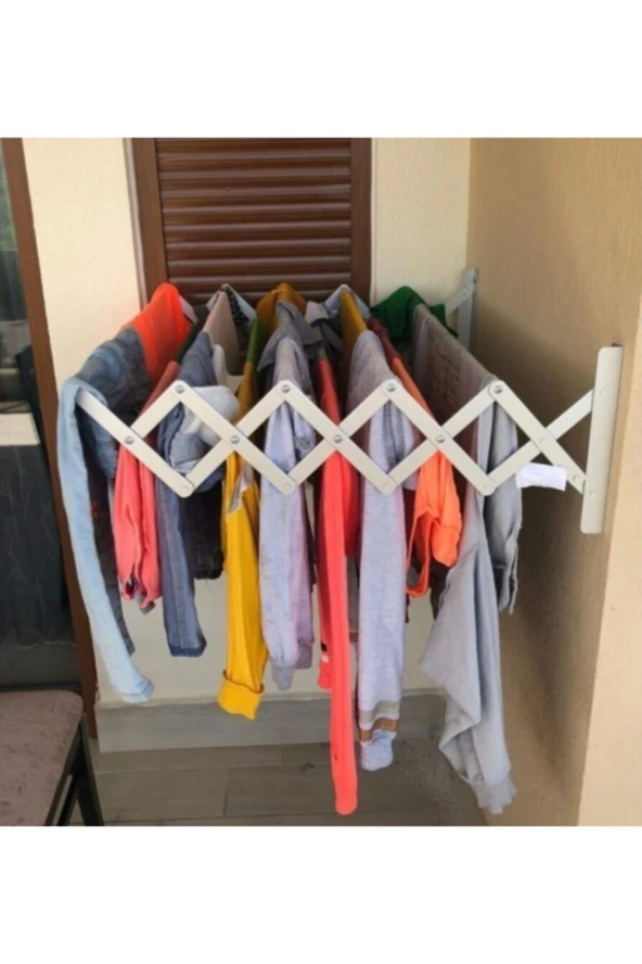 Depolife Çamaşır Balkon Kurutma Askısı Akordiyon Elbise Kurutmalık 70cm-9 Çubuk Alüminyum Duvar Montajlı - 2