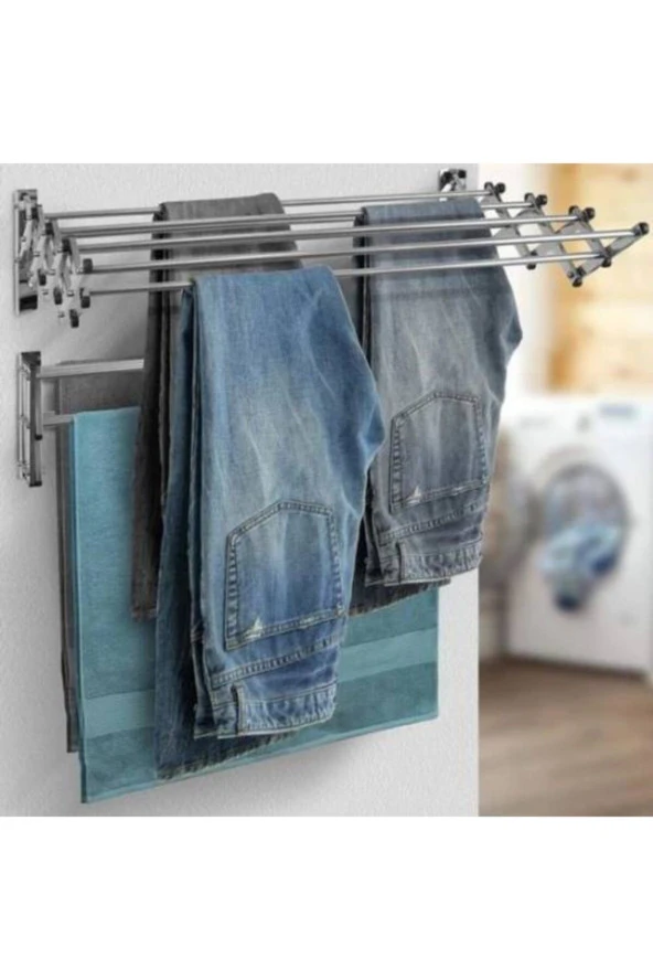 Depolife Çamaşır Balkon Kurutma Askısı Akordiyon Elbise Kurutmalık 85cm-9 Çubuk Alüminyum Duvar Montajlı - 3