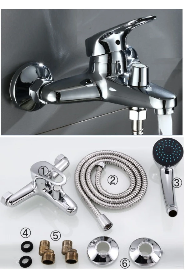 Depolife Banyo Duş bataryası sıcak soğuk mix Banyo çeşmesi ve Spiral Hortum ve başlık seti prinç - 3