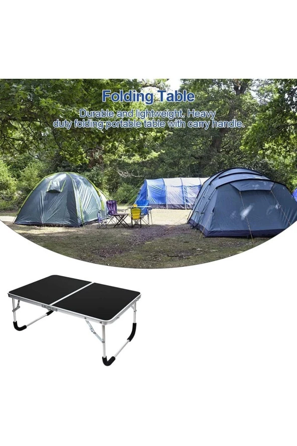 Pratik Katlanır Çantlı Kamp Masası 60x40cm Siyah Laptop Bilgisayar Çalışma Alüminyum - 2