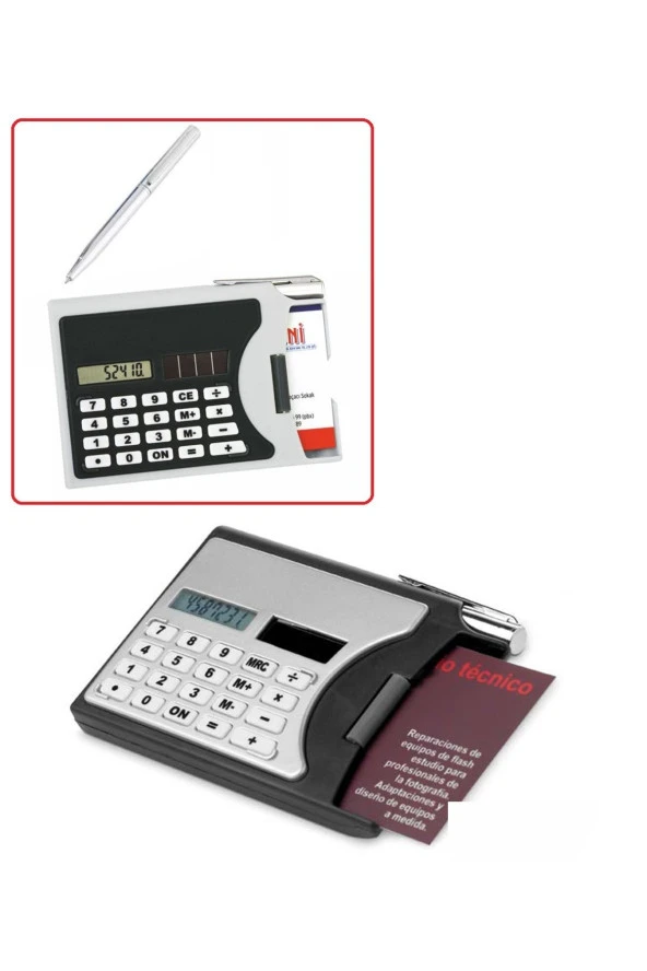 Depolife 3ü 1 Arada Taşınabilir Hesap Makinesi Güneş Enerjili Kartvizitlik Tükenmez Kalem Cep Tipi Calculator - 2