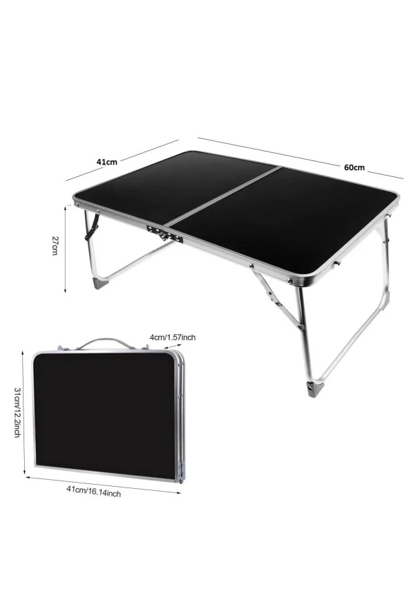 Pratik Katlanır Çantlı Kamp Masası 60x40cm Siyah Laptop Bilgisayar Çalışma Alüminyum - 3