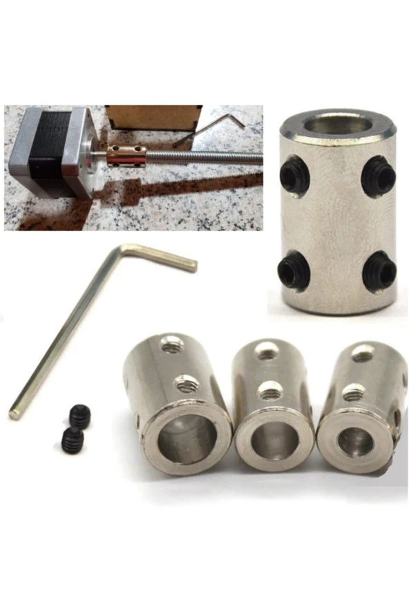 Depolife Cnc Motor Şaftı Çoğaltıcı 5-8mm 6-8mm 8-8mm Şaft Kaplini 3lü Bağlantı Elemanı Okul Proje Uygulama