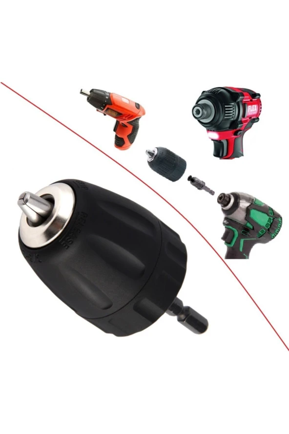 Depolife Şarjlı Vidama Matkap Için 1/4 Hex Adaptörlü Mandren 10mm 3/8 Mm Otomatik Anahtarsız Süpra Mandren