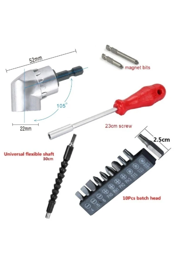Depolife Köşe Vidalama 1/4 Hex Adaptörü Altıgen Bits Tornavida Esnek Hortum Lokma Tornavida 15 Parça Matkap - 3