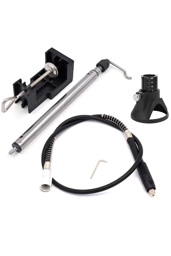 Depolife Spiral Uzatma Hortumlu Masa Alet Askı Sehpası Esnek Şaftlı ve Dik Delme Aparatı Seti ürün görseli