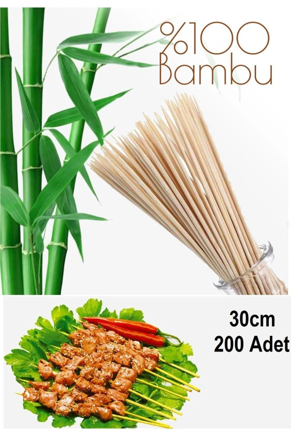 Bambu Çöp Şiş 200 lü mangal gril barbekü ızgara için tek kullanımlık ahşap bambudan çubuk Şiş