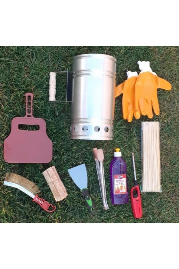 Depolife Mangal Barbekü Yakma Temizleme Seti 10 Parça Çakmak Maşa Spatula Eldiven Tel Fırça Şiş Jel - Resim 2