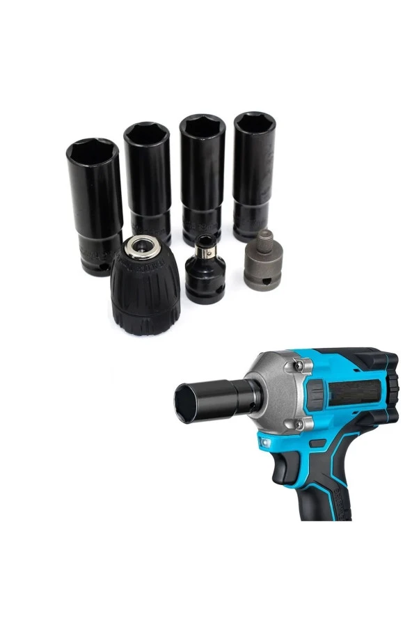 Somun Sökme Sıkma Torklu Makine Için 4lü Lokma Seti Mandren Ve Bits Adaptör 1/2 Bijon