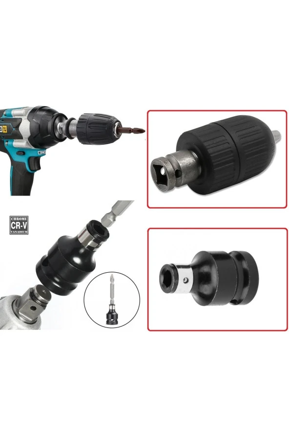 Somun Sökme Sıkma Makinesi Için 10mm Mandren Ve Bits Adaptör Seti 1/2 Hex (TORKLU MAKİNALAR İÇİN)