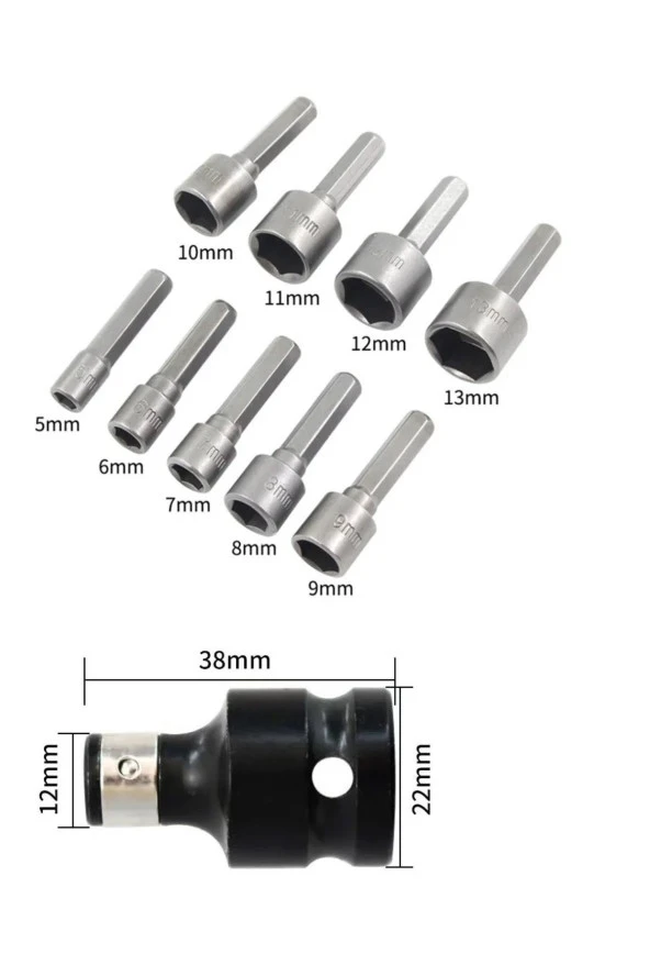 Depolife Somun Sökme Sıkma Torklu Makine için 9 adet lokma seti ve bits Adaptör 1/2 Hex - 2