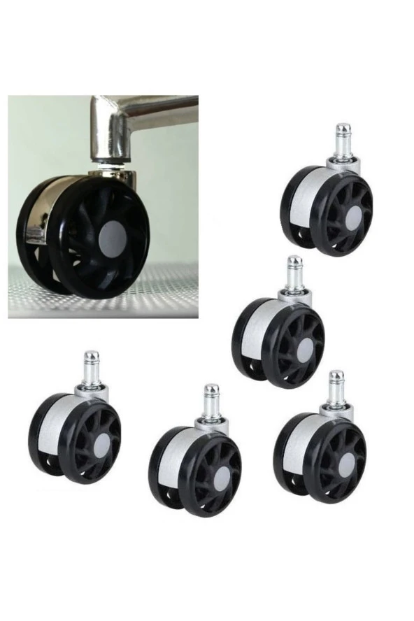 Depolife Ofis Koltuk Tekerleği Krom Görünümlü Spor Lüx Tekerlek 5li Set Yüksek Kalite