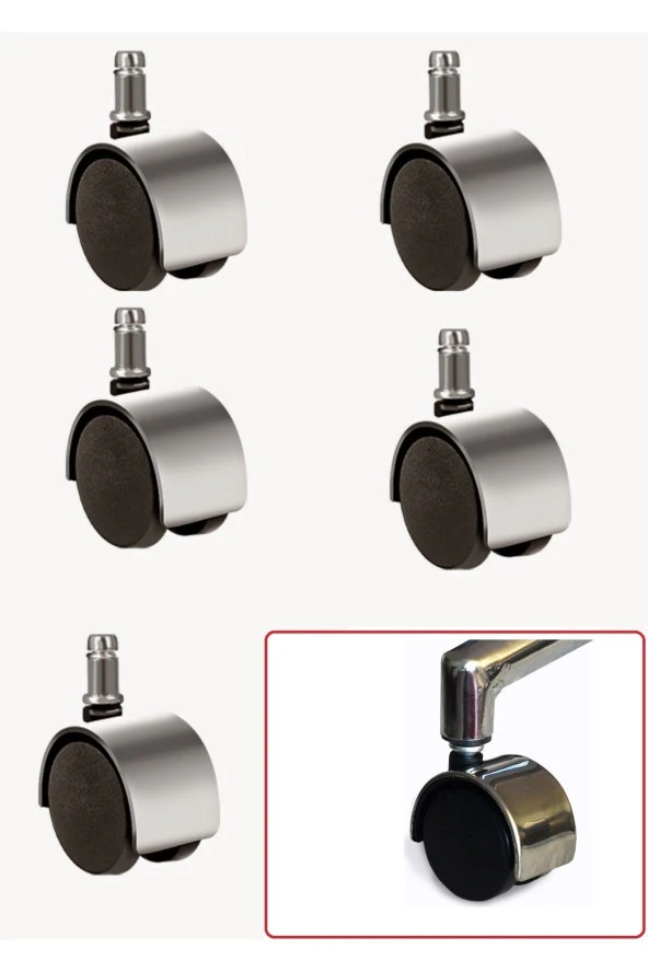 Depolife Ofis Koltuk Tekerleği Krom Görünümlü Lüx Tekerlek 5li Set Yüksek Kalite ürün görseli 1