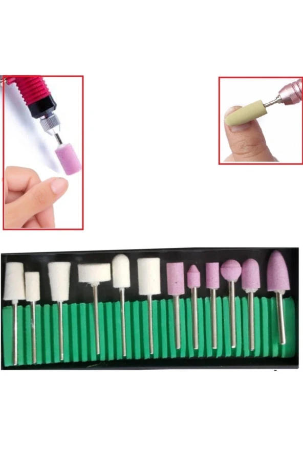 Depolife 12 Parça Protez Tırnak Kuru Manikür Pedikür Temizleme Parlatma Seti Taş Zımpara Ve Keçe Seti