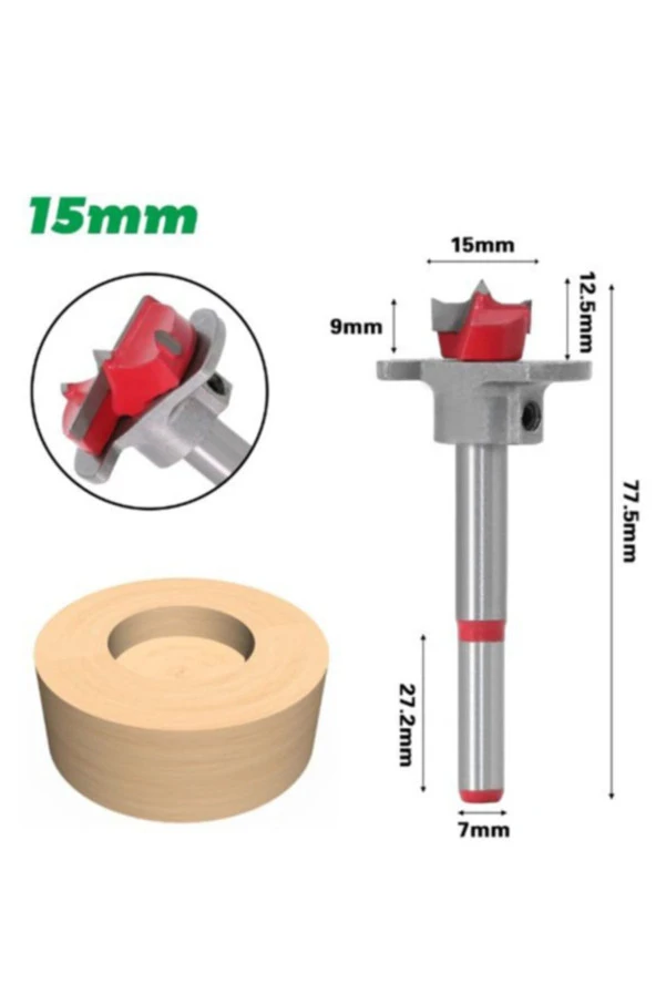 Ahşap Freze Ucu 15mm Panç Karot Stoperli Matkap Yuvarlak Açma Bıçağı Derinlik Ayarlı Panc Bıçak - Resim 2