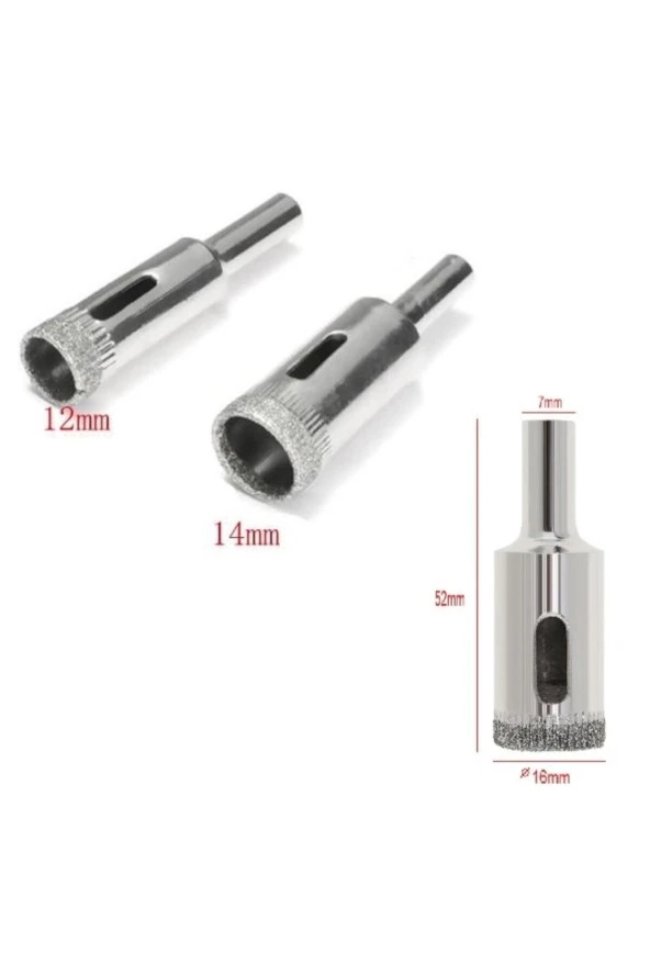 Cam Fayans Mermer Granit Porselen Delme Pancı Boru Tipi Elmas Karot Uç 12mm 16mm 18mm (3LÜ) - Resim 2