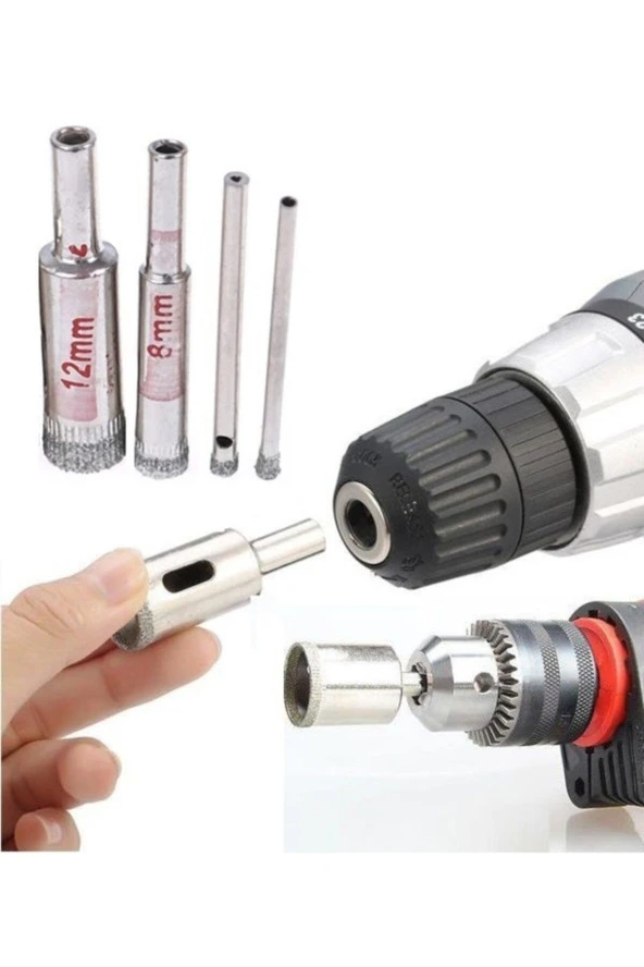 Depolife Mermer Granit Fayans Cam Yuvarlak Delme Pancı 3mm 4mm 5mm 6mm Elmas Uç Delik Açma Matkap 4 Parça ürün görseli