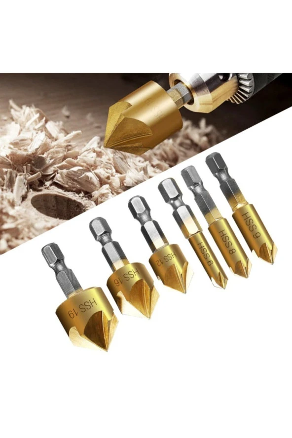Hss Pah Havşa Açıcı Matkap Ucu 1/4 Hex Saplı Kesici Takım Pnömatik 6mm-19mm 6 Adet Set