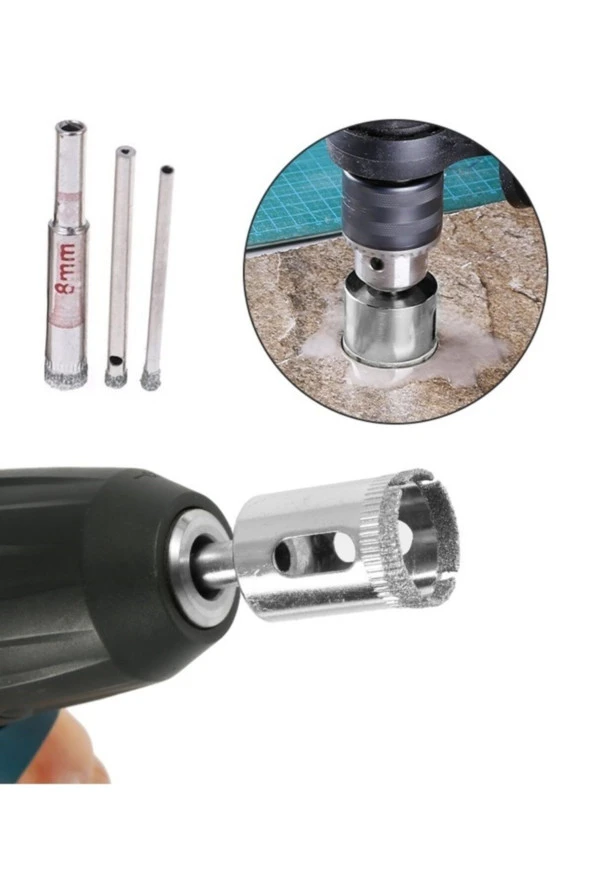 Mermer Granit Fayans Cam Yuvarlak Delme Pancı 3mm 4mm 8mm Elmas Uç Delik Açma Matkap Karot 3 Parça - Resim 3