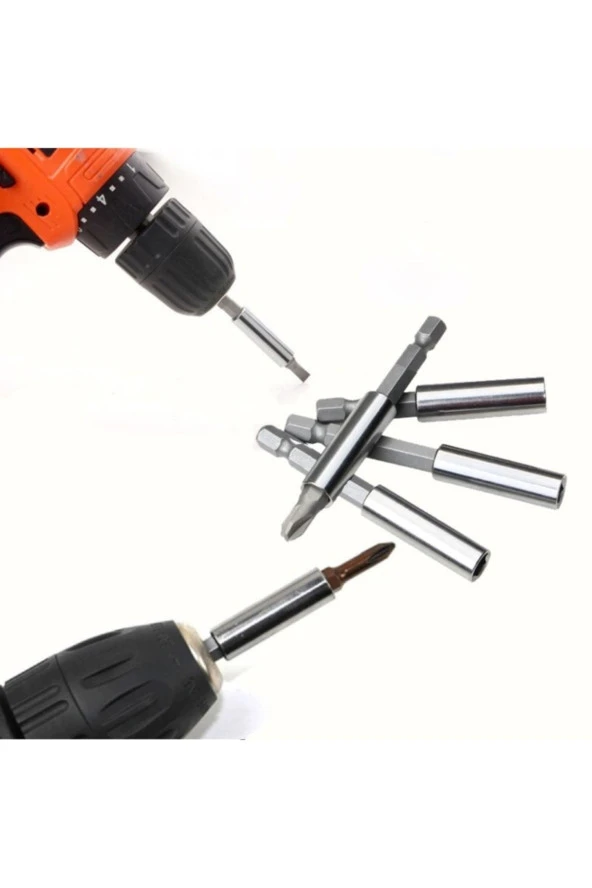 Depolife Mıknatıslı Bits Şaftlı Hızlı Değişim Uzatma Matkap Aparatı Metal Ahşap Düz 4 Adet Bits Uç Seti - 3