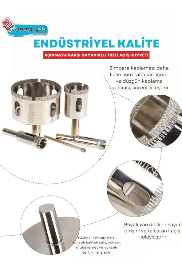 Depolife 3mm Mermer Granit Fayans Cam Yuvarlak Delme Panç Elmas Uç Yuvarlak Açma Matkap Için Boru Tipi Karot - Resim 2