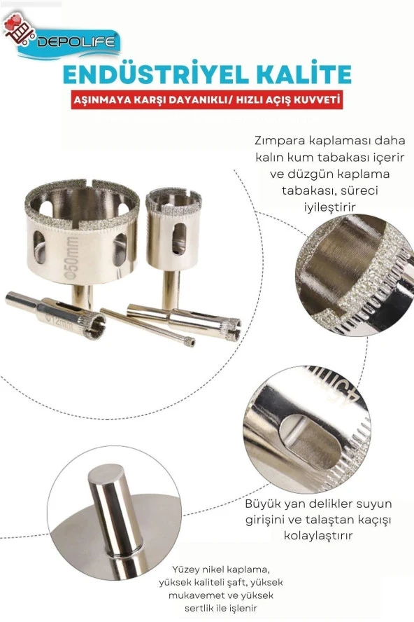 Depolife 14mm Mermer Granit Fayans Cam Yuvarlak Delme Panç Elmas Uç Yuvarlak Açma Matkap Için Karot - Resim 2