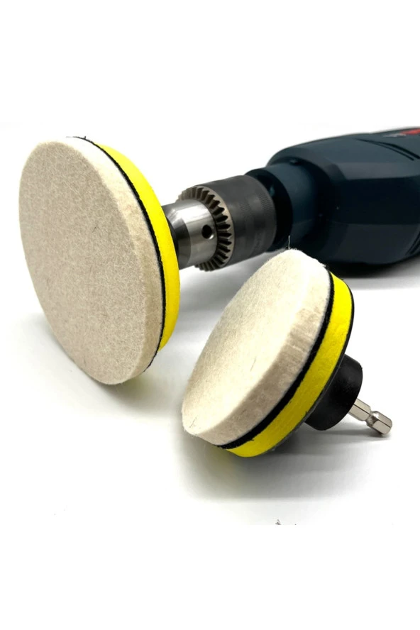 Depolife Yün Keçe Parlatma Pedi 115mm Destekli Pad Matkap Adaptörü Seti Cam Metal Çelik Parlatma Polisaj Seti