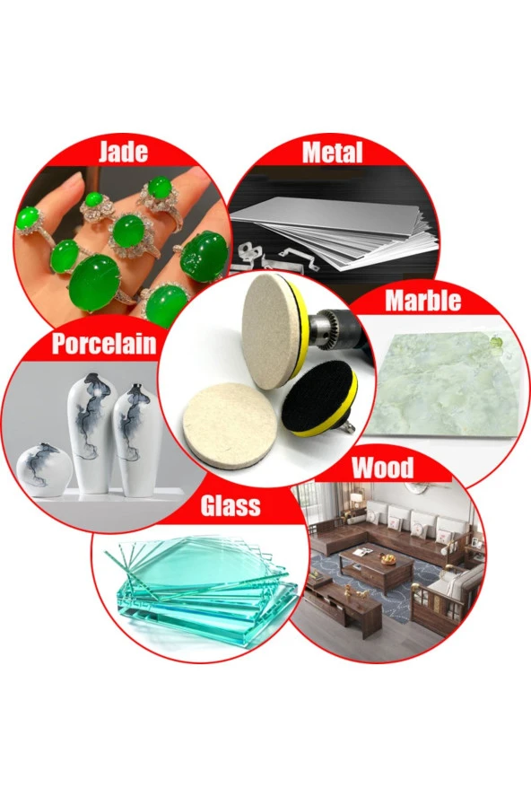 Depolife Yün Keçe Parlatma Pedi 115mm Destekli Pad Matkap Adaptörü Seti Cam Metal Çelik Parlatma Polisaj Seti - 3