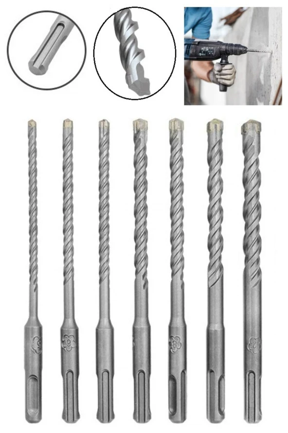 Kırıcı delici hilti için sds plus matkap ucu seti 7 parça 6mm-12mm