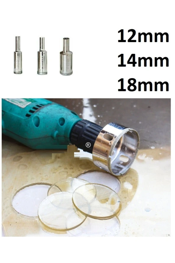Cam Fayans Mermer Granit Porselen Delme Pancı Boru Tipi Elmas Karot Uç 12mm 14mm 18mm (3LÜ)
