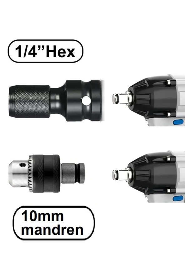 Depolife darbeli somun sökme makinesi için metal Mandren ve vidalama  bits Adaptör seti 1/2 hex dönüştücü - Resim 2