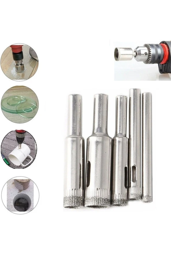 Mermer Granit Fayans Cam Yuvarlak Delme Pancı 3 4 5 6 8mm Elmas Uç Delik Açma Matkap Karot 5 Parça