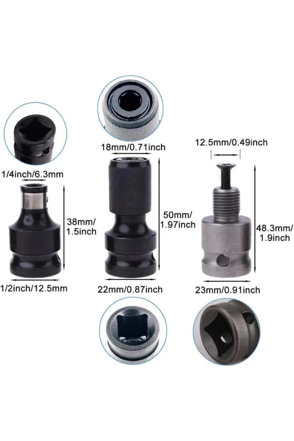Depolife 1/2 Matkap Chuck Mandren Adaptör Somun Sökme Makinesini Hex Bits Vidalamaya Dönüştürme Aparat Seti - Resim 2