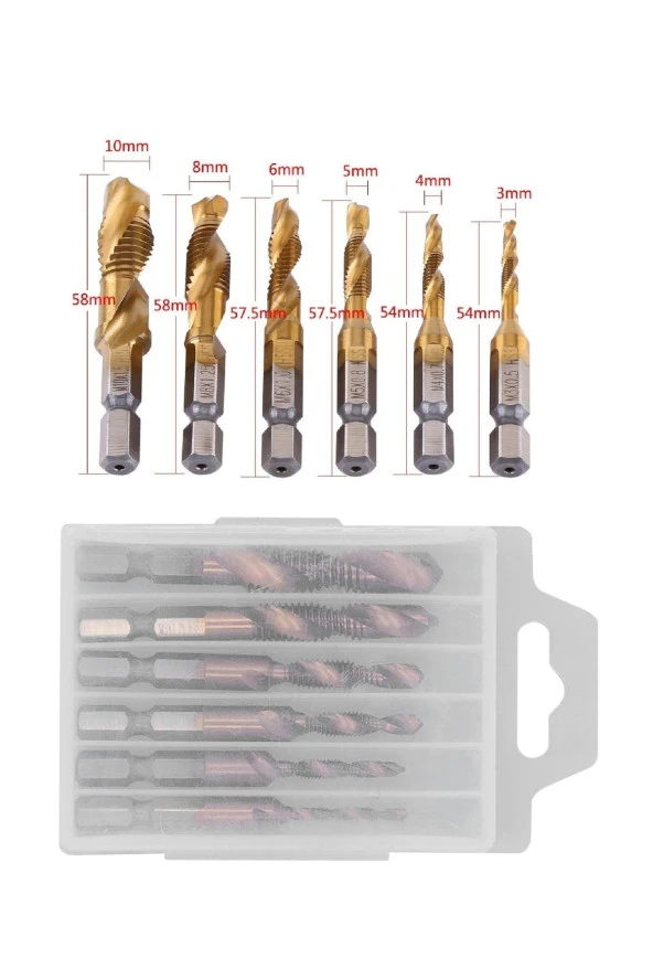 Depolife Klavuz Seti 1/4 Bıts Kendinden Matkap Uçlu M3 M4 M5 M6 M8 M10 titanyum Ahşap metal  matkap uçlu - 2