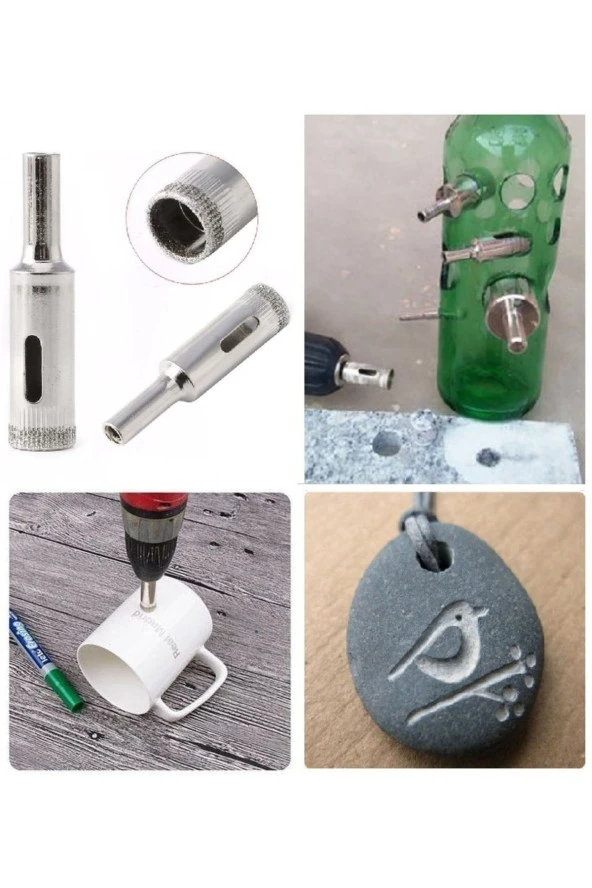 Cam Fayans Mermer Granit Porselen Delme Pancı Boru Tipi Elmas Karot Uç 10mm 12mm 14mm 16mm (4 Adet) - Resim 3