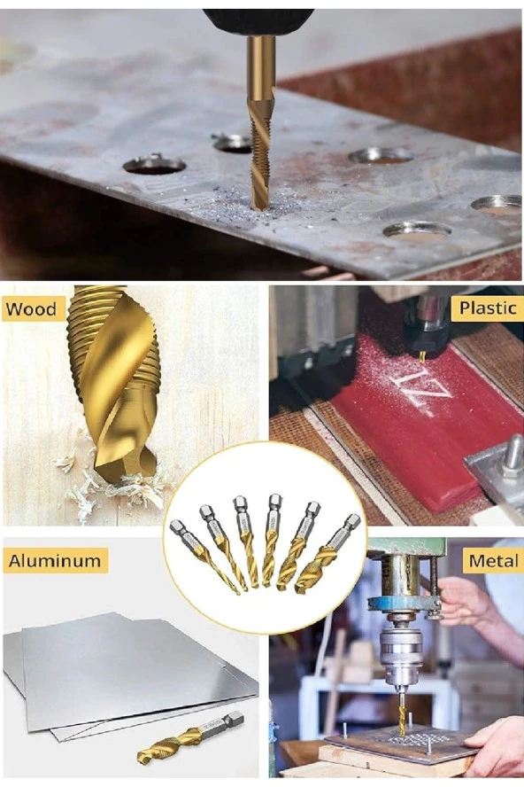 Depolife Kılavuz Pafta Seti 6 Parçalı M3 M4 M5 M6 M8 M19 Matkap Klavuz Takımı Ahşap Plastik Metal Pah Açma - Resim 3