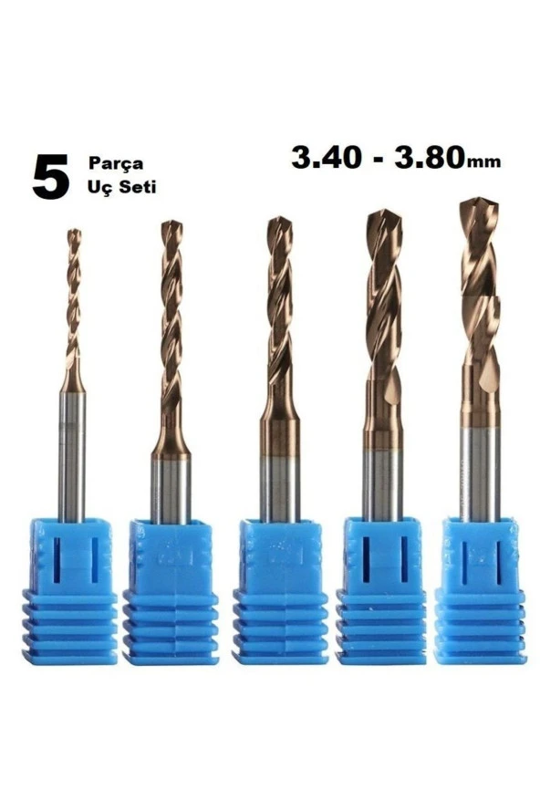 Kalıpçı Taşlama Delme Cnc Router Karbür Uç Seti 3.40mm - 3.80mm Çap Carbide Matkap Ucu 5 Parça Set