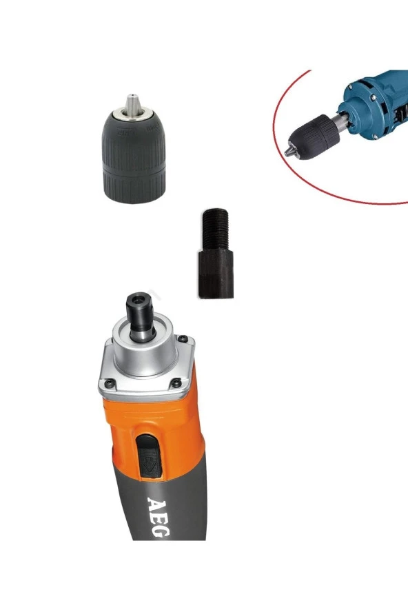 Depolife Aeg Gs 500 E 500 W Kalıpçı Taşlama Motorunu Mandrene Dönüştüren Kaplin Adaptör Otomatik Mandren Set