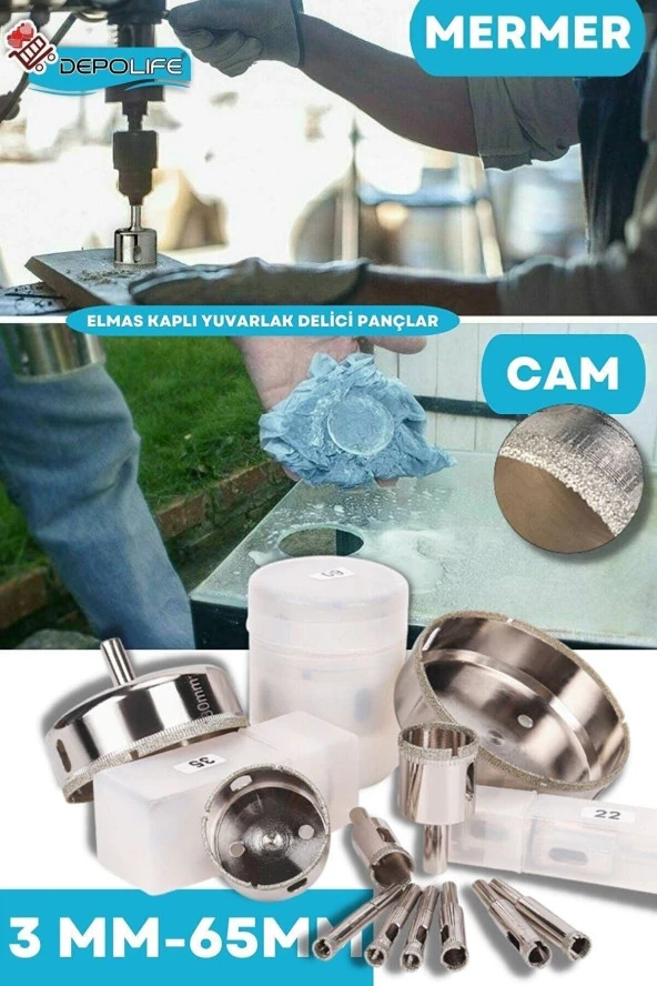Tam Set 3mm-60mm Mermer Granit Fayans Cam Yuvarlak Delme Panç Elmas Matkap Için Boru Karot - Resim 3