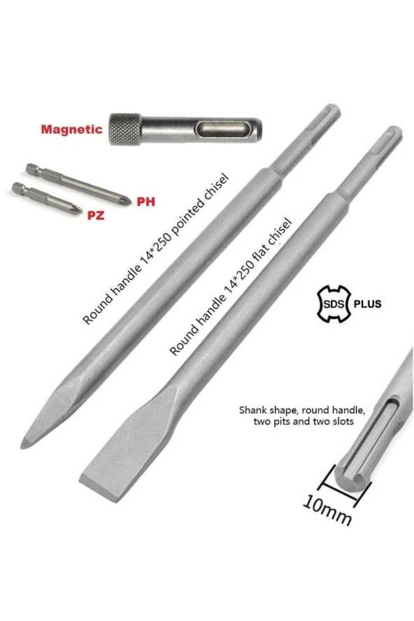 Depolife Beton Kırma Delme Raspalama Için Sds Plus Hilti Uç Seti Bits Adaptörlü Keski Murc Uç Takımı - 3