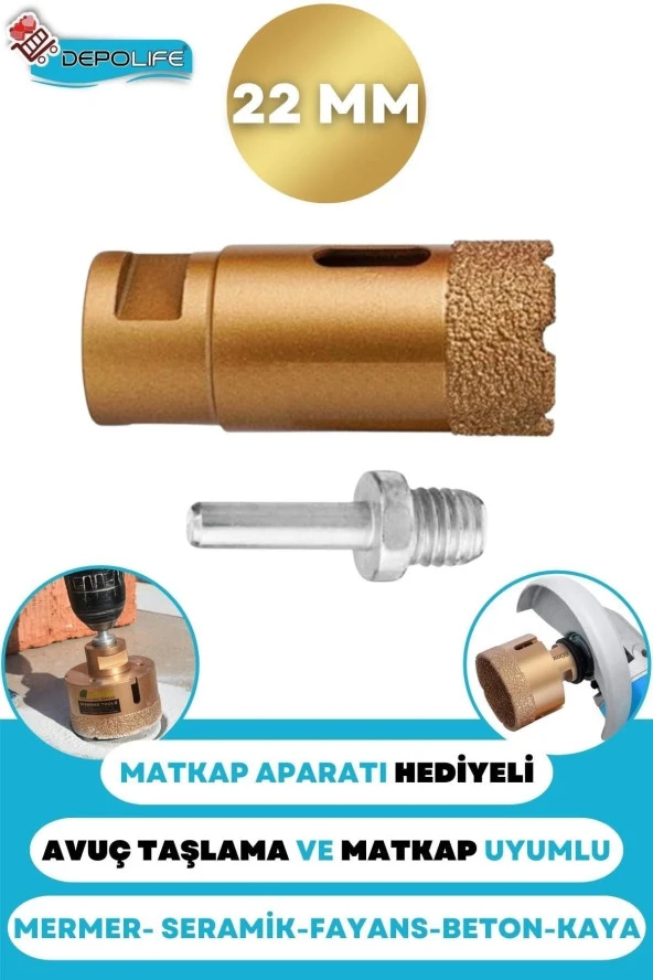 22 Mm Granit Mermer Seramik Fayans Beton Taş Delme Panç Spiral Avuç Taşlama Matkap Uyumlu M14 Aparat