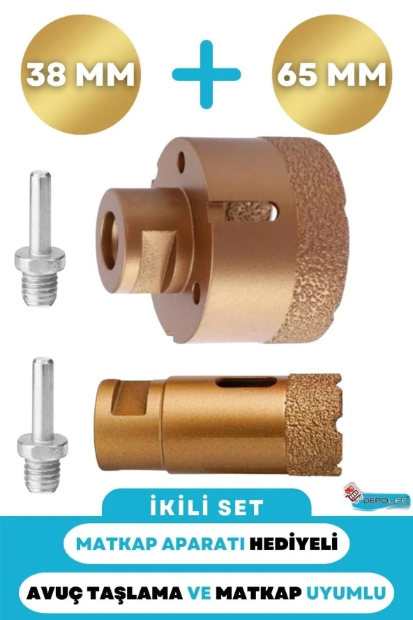 Depolife 38mm + 65mm Granit Mermer Seramik Beton Taş Delme Panç Spiral Avuç Taşlama Matkap Uyumlu M14 Aparat ürün görseli