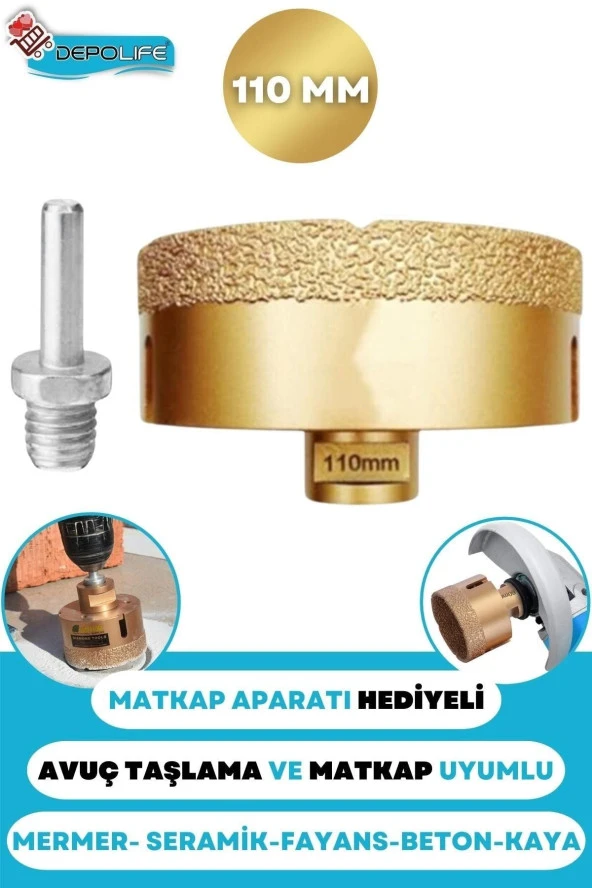 110mm Granit Mermer Seramik Fayans Beton Taş Delme Panç Spiral Avuç Taşlama Matkap Uyumlu M14 Aparat