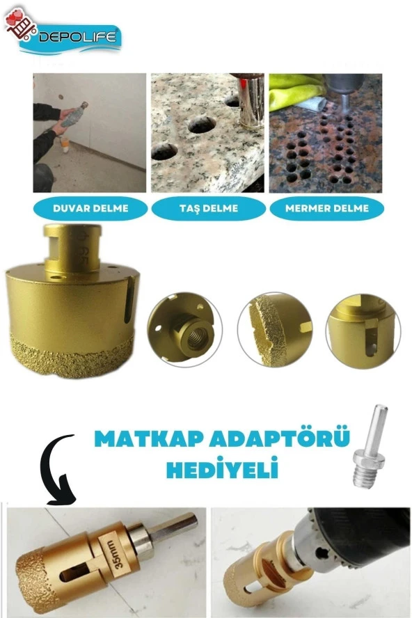 55 Mm Granit Mermer Seramik Fayans Beton Taş Delme Panç Spiral Avuç Taşlama Matkap Uyumlu M14 Aparat