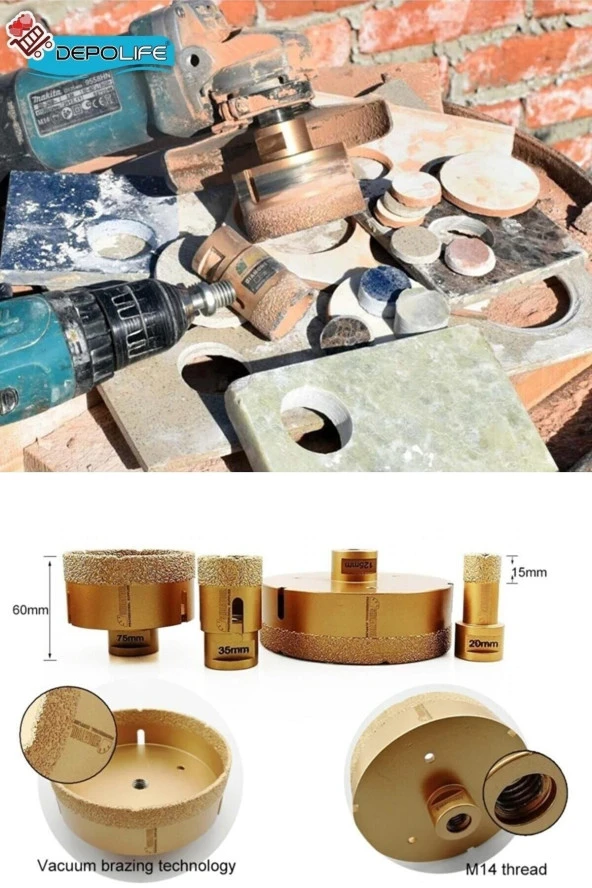 30 Mm Granit Mermer Seramik Fayans Beton Taş Delme Panç Spiral Avuç Taşlama Matkap Uyumlu M14 Aparat - 3