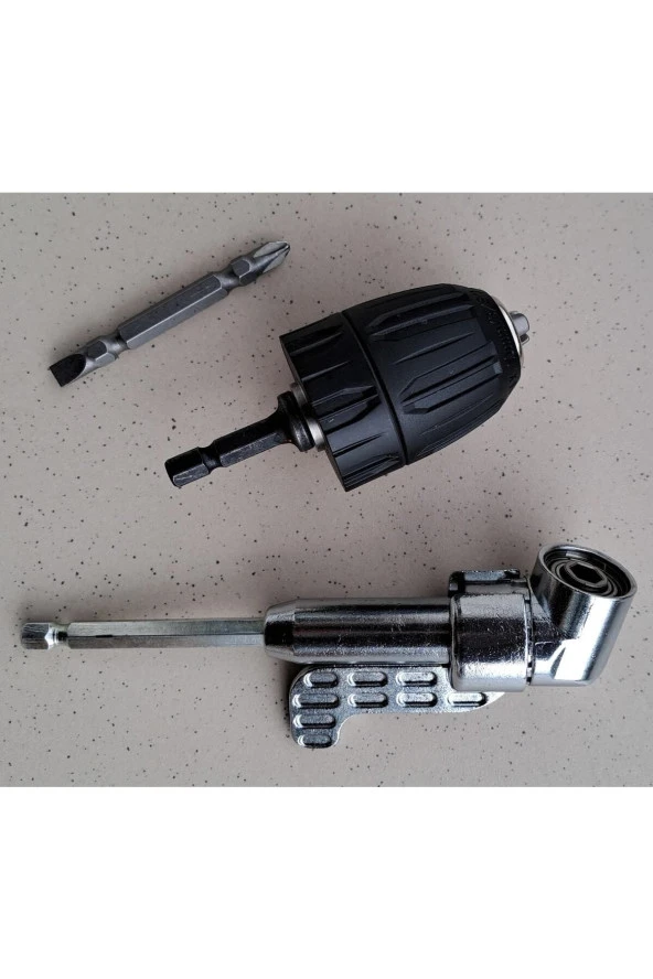 Depolife Mandrenli Köşe Vidalama Delme Kör Nokta Aparatı 1/4 Hex Matkap Vidalama Adaptörü Altıgen Saplı 3lü - Resim 2