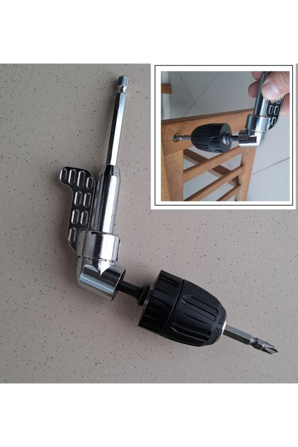 Depolife Mandrenli Köşe Vidalama Delme Kör Nokta Aparatı 1/4 Hex Matkap Vidalama Adaptörü Altıgen Saplı 3lü - Resim 3