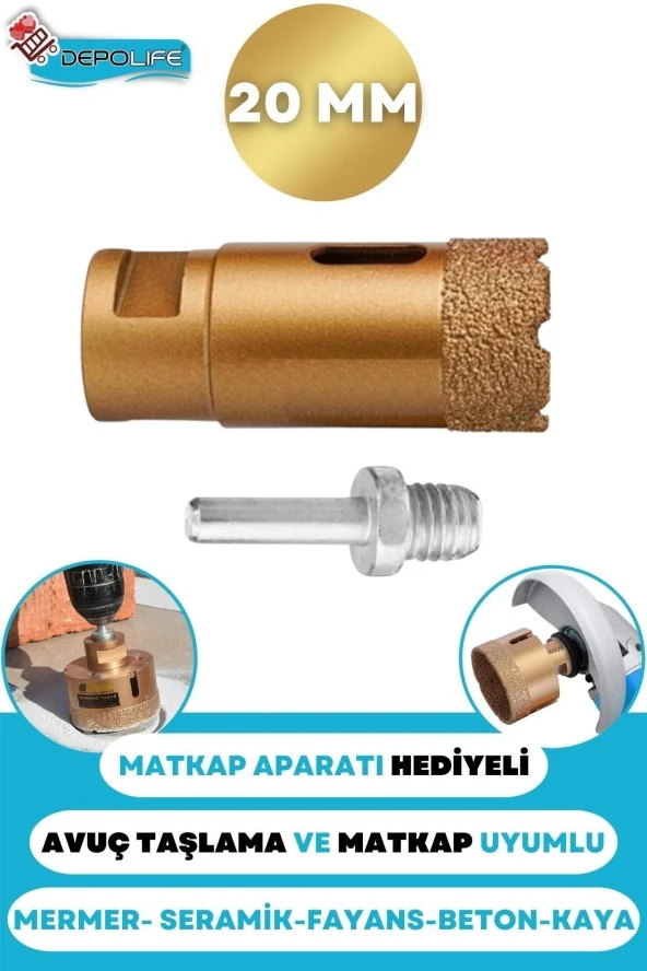 20 Mm Granit Mermer Seramik Fayans Beton Taş Delme Panç Spiral Avuç Taşlama Matkap Uyumlu M14 Aparat
