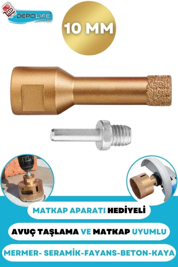 10 Mm Granit Mermer Seramik Fayans Beton Taş Delme Panç Spiral Avuç Taşlama Matkap Uyumlu M14 Aparat ürün görseli