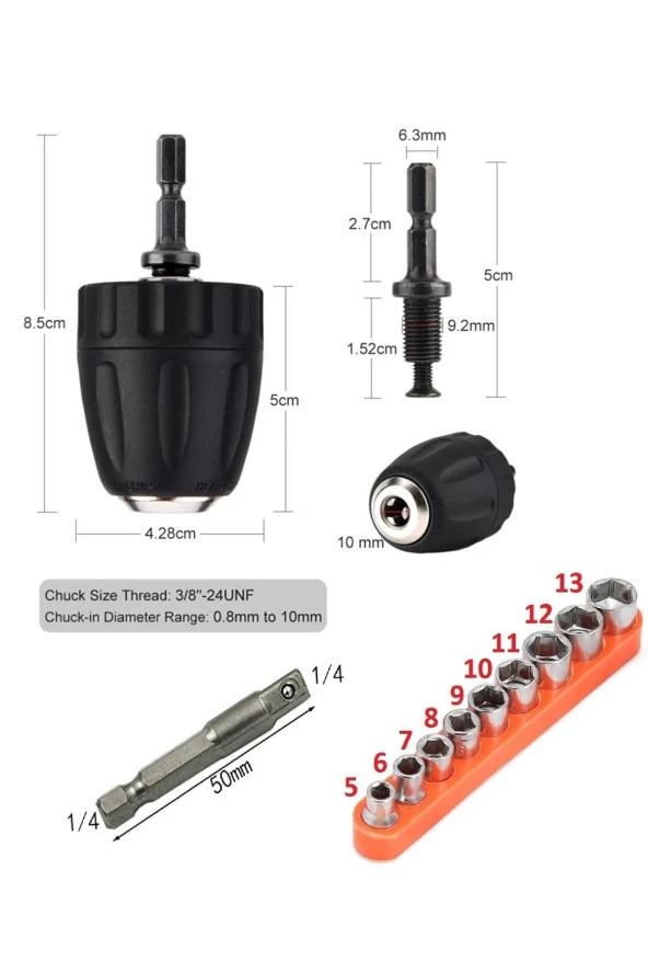 Hex Adaptörlü Shank 1/4" 3/8" Mandren 1/2"uzatma Matkap Vidalama Lokmalı Uç Hex Bit Seti